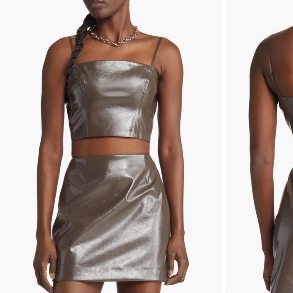 Brown Faux Leather Skirt Set open edit